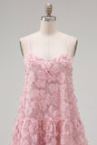 Spaghetti Straps A-Line Blue Floral Homecoming Dress with Beading