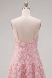 Spaghetti Straps A-Line Blue Floral Homecoming Dress with Beading