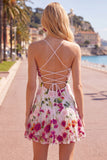 A-Line Pink Red Flower Spaghetti Straps Homecoming Dress