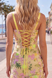 Yellow Ruffled Bodycon Floral Embroidered Homecoming Dress