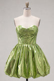 Metallic Strapless Corset Hot Pink A Line 80s Homecoming Dress