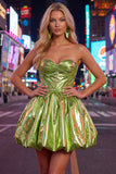 Metallic Strapless Corset Hot Pink A Line 80s Homecoming Dress