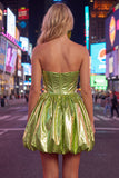 Metallic Strapless Corset Hot Pink A Line 80s Homecoming Dress