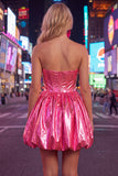 Metallic Strapless Corset Hot Pink A Line 80s Homecoming Dress