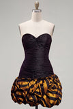 Strapless Black Golden A Line 80s Homecoming Dress With Ruch