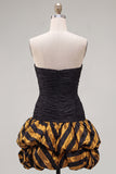 Strapless Black Golden A Line 80s Homecoming Dress With Ruch