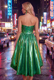 Strapless Fuchsia Corset Metallic 80s High-Low Homecoming Dress