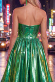 Strapless Fuchsia Corset Metallic 80s High-Low Homecoming Dress