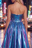 Strapless Fuchsia Corset Metallic 80s High-Low Homecoming Dress
