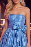 Strapless Corset A Line Dark Green 80s Homecoming Dress With Bow