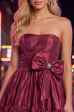 Strapless Corset A Line Dark Green 80s Homecoming Dress With Bow