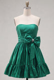 Strapless Corset A Line Dark Green 80s Homecoming Dress With Bow