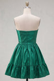 Strapless Corset A Line Dark Green 80s Homecoming Dress With Bow