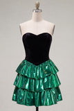Black Green Strapless Corset A Line 80s Homecoming Dress