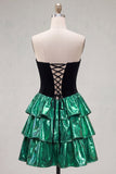 Black Green Strapless Corset A Line 80s Homecoming Dress