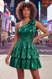 One Shoulder A Line Fuchsia Metallic 80s Homecoming Dress With Bow