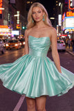 Strapless A Line Navy Mini 80s Homecoming Dress