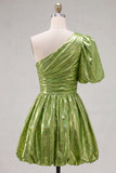 Royal Blue One Shoulder A Line Metallic 80s Homecoming Dress With Pockets