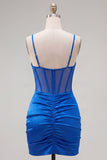 Royal Blue Corset Spaghetti Straps Bodycon Homecoming Dress