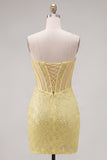 Strapless Corset Bodycon Sparkly Yellow Homecoming Dress