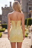 Strapless Corset Bodycon Sparkly Yellow Homecoming Dress