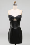 Corset Cut Out Black Strapless Bodycon Beaded Homecoming Dress