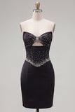 Black Strapless Corset Bodycon Homecoming Dress With Beading