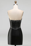 Corset Cut Out Black Strapless Bodycon Beaded Homecoming Dress