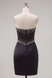 Black Strapless Corset Bodycon Homecoming Dress With Beading