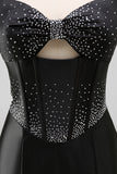 Corset Cut Out Black Strapless Bodycon Beaded Homecoming Dress
