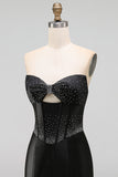 Corset Cut Out Black Strapless Bodycon Beaded Homecoming Dress