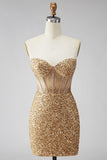 Strapless Corset Golden Glitter Bodycon Homecoming Dress