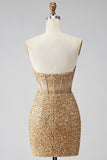 Strapless Corset Golden Glitter Bodycon Homecoming Dress