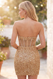 Strapless Corset Golden Glitter Bodycon Homecoming Dress
