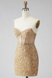 Strapless Corset Golden Glitter Bodycon Homecoming Dress
