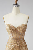 Strapless Corset Golden Glitter Bodycon Homecoming Dress