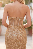 Strapless Corset Golden Glitter Bodycon Homecoming Dress
