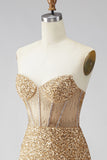 Strapless Corset Golden Glitter Bodycon Homecoming Dress