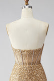 Strapless Corset Golden Glitter Bodycon Homecoming Dress