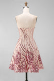 Strapless A-Line Gold and Pink Sequin Homecoming Dress