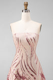 Strapless A-Line Gold and Pink Sequin Homecoming Dress