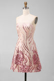 Strapless A-Line Gold and Pink Sequin Homecoming Dress
