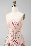 Strapless A-Line Gold and Pink Sequin Homecoming Dress