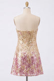 Strapless A-Line Gold and Pink Sequin Homecoming Dress