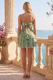 A-Line Corset Dusty Sage Tulle Floral Homecoming Dress with Bow