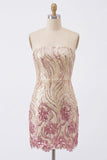 Strapless Gold and Pink Bodycon Sequin Homecoming Dress
