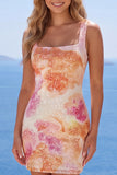 Square Neck Bodycon Orange Sequin Homecoming Dress