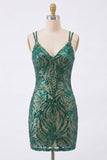Sparkly Dark Green Bodycon Sequin Homecoming Dress