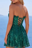 Sparkly Corset A-Line Dark Green Sweetheart Sequin Homecoming Dress