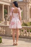 White Pink Floral A-Line Chiffon Homecoming Dress